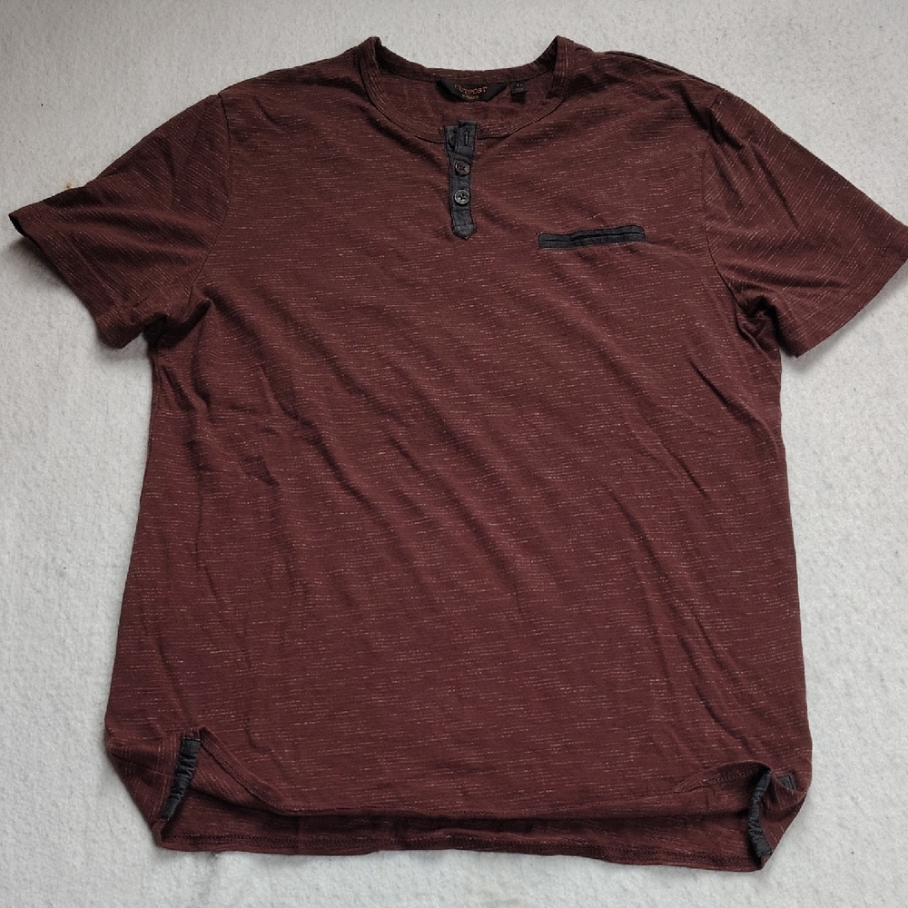 Outpost Makers Shirt Womens Size Large Brown Black Casual Henley Crewneck